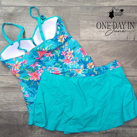 Yonique Floral Skirted Tankini Swimsuit Size XL - Picture 8 of 8